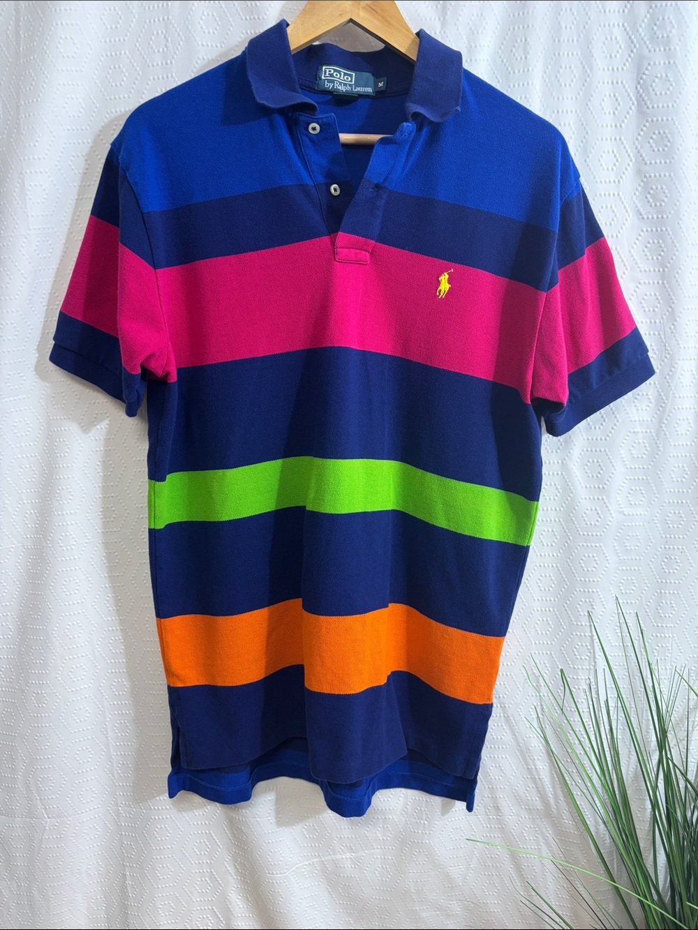 Vtg POLO BY RALPH LAUREN multi color STRIPED MENS POLO
